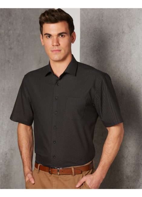 M7400S ASCOT MENS SHORT SLEEVE DOT JACQUARD STRETCH SHIRT
